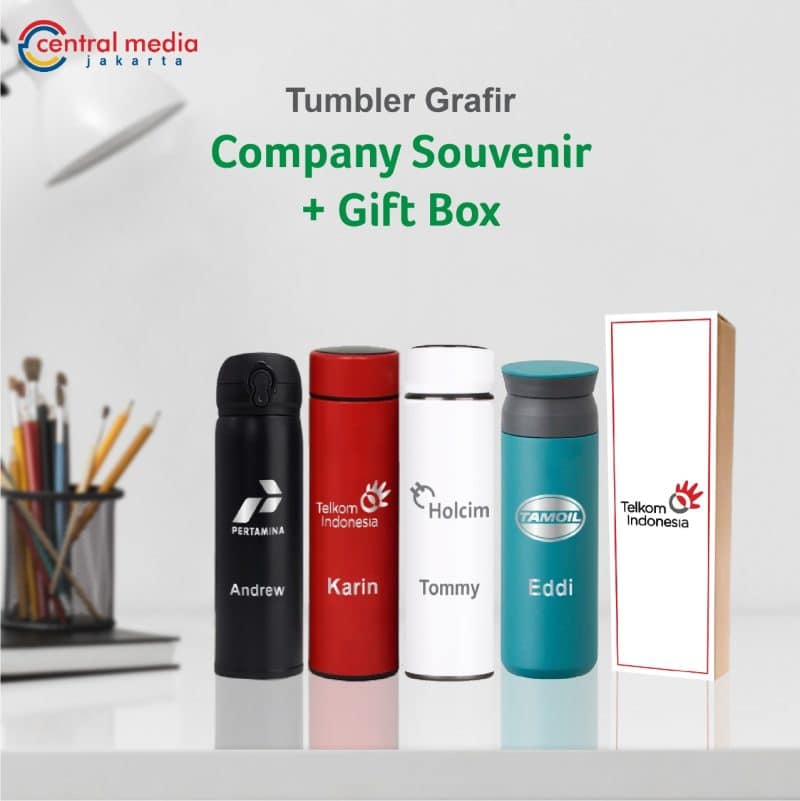 Tumbler Grafir Souvenir Perusahaan + Gift Box