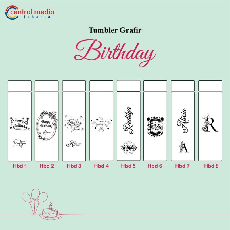 Tumbler Grafir Birthday + Box Souvenir Ulang Tahun
