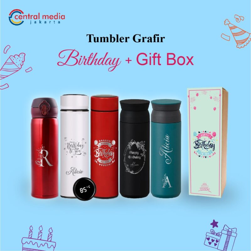Tumbler Grafir Birthday + Box Souvenir Ulang Tahun