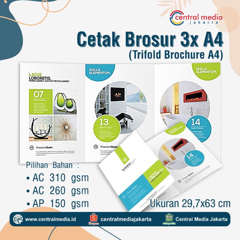 Brosur 3xA4 Trifold 29,7x63 cm